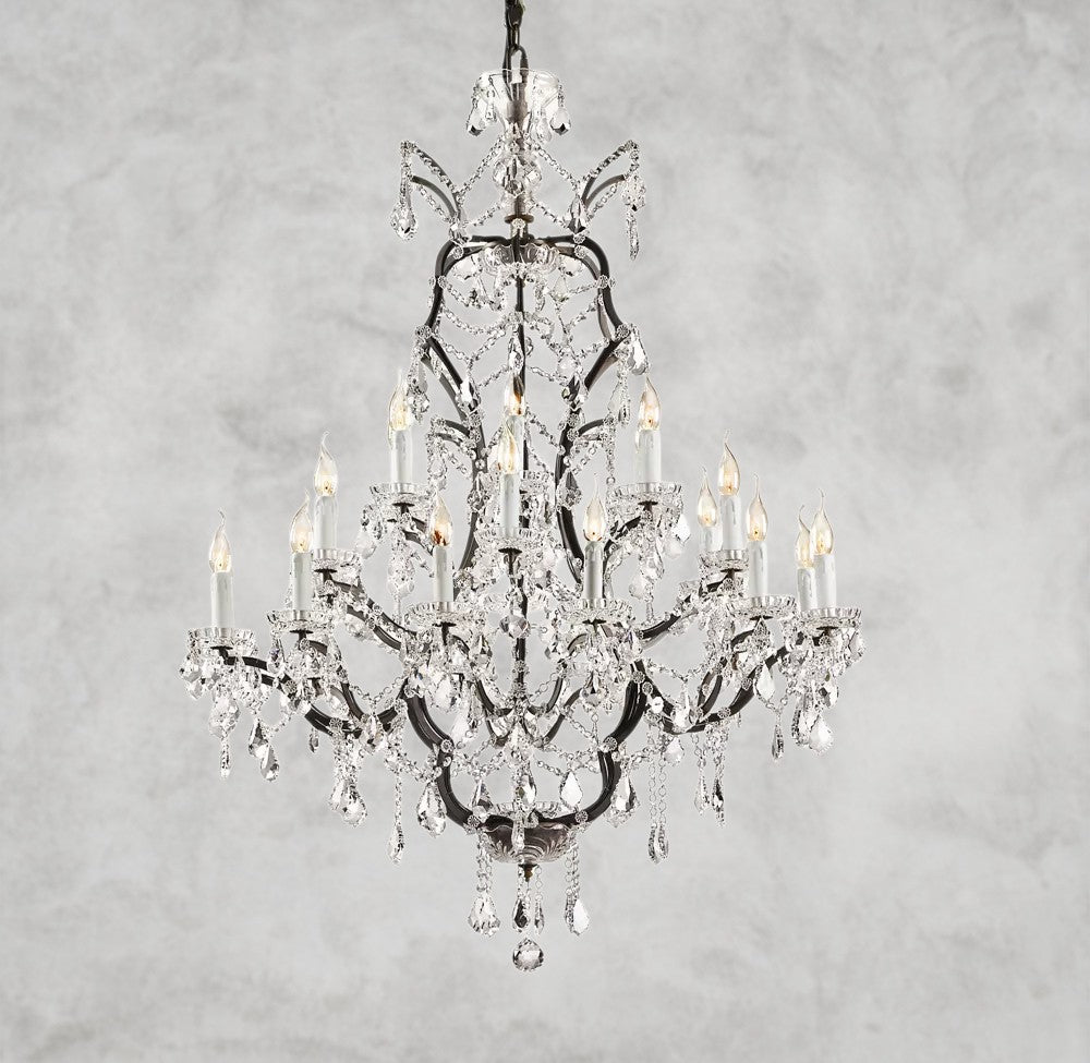 19th C. Rococo Iron & Crystal Round Chandelier 18", 28", 33", 40", 60", 101"